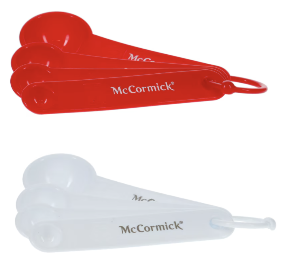 A separate blue and red set of measuring tools.